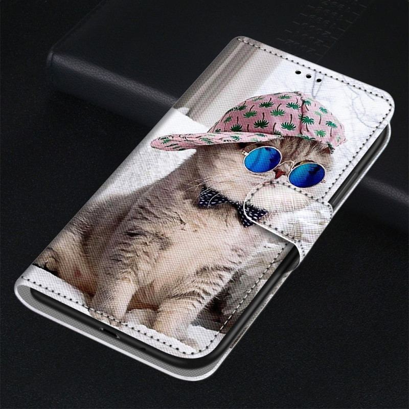 Capa Em Pele Para Sony Xperia 5 IV De Cordão Yo Cat Com Alça