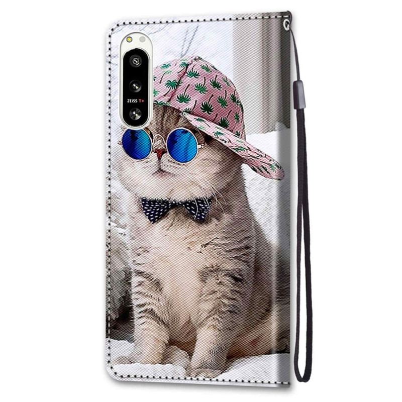 Capa Em Pele Para Sony Xperia 5 IV De Cordão Yo Cat Com Alça