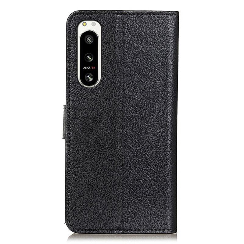 Capa Em Pele Para Sony Xperia 5 IV Couro Sintético De Lichia Tradicional