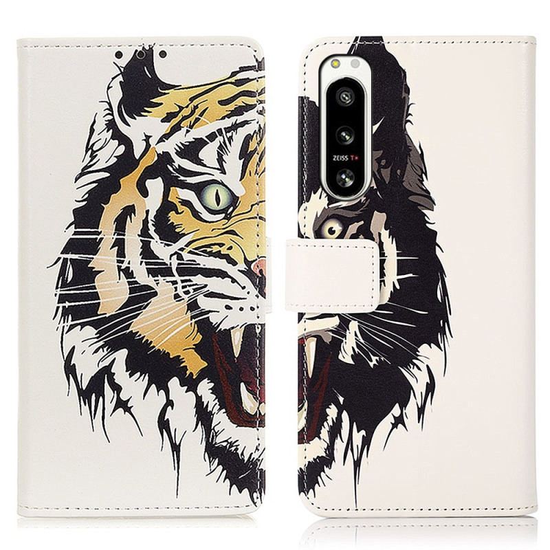 Capa Em Pele Para Sony Xperia 5 IV Tigre Feroz