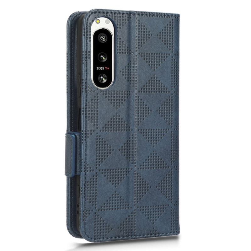 Capa Em Pele Para Sony Xperia 5 IV Triângulos Estilo Retrô