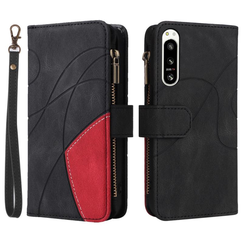 Capa Flip Para Sony Xperia 5 IV Bicolor Com Porta Moedas