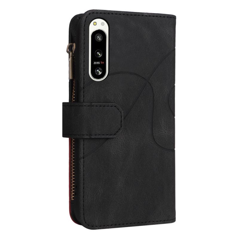 Capa Flip Para Sony Xperia 5 IV Bicolor Com Porta Moedas