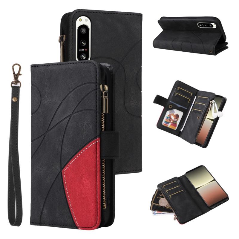 Capa Flip Para Sony Xperia 5 IV Bicolor Com Porta Moedas