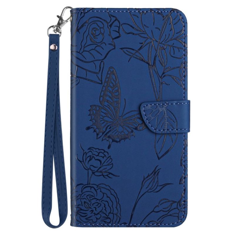 Capa Flip Para Sony Xperia 5 IV Borboletas Com Cordão