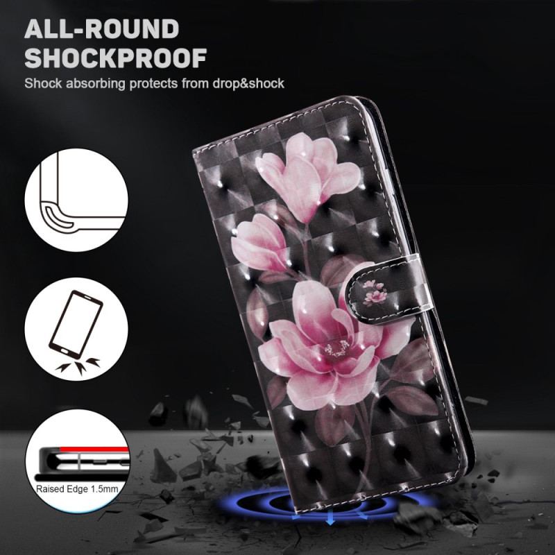 Capa Flip Para Sony Xperia 5 IV De Cordão Flores De Alça