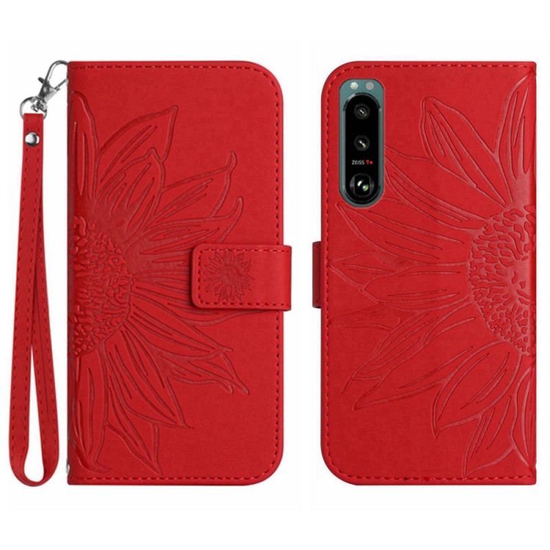 Capa Flip Para Sony Xperia 5 IV De Cordão Girassol Strappy