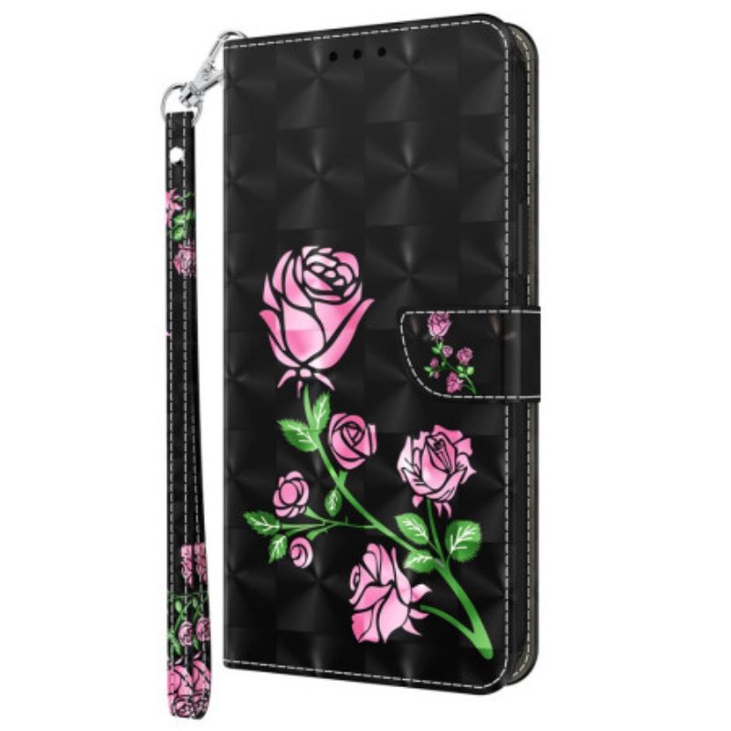 Capa Flip Para Sony Xperia 5 IV De Cordão Rosas De Alça