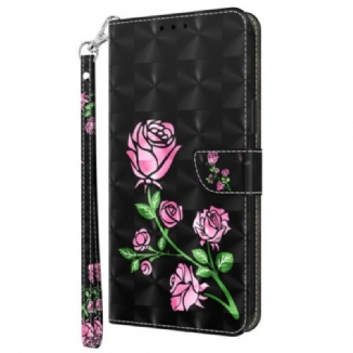 Capa Flip Para Sony Xperia 5 IV De Cordão Rosas De Alça