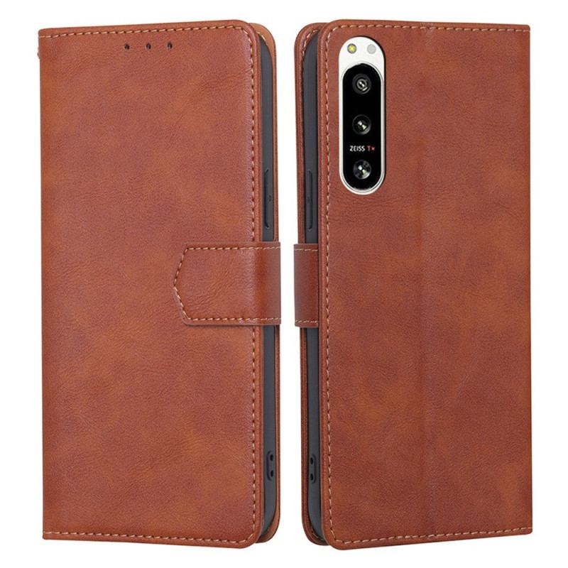 Capa Flip Para Sony Xperia 5 IV Couro De Lichia Rfid