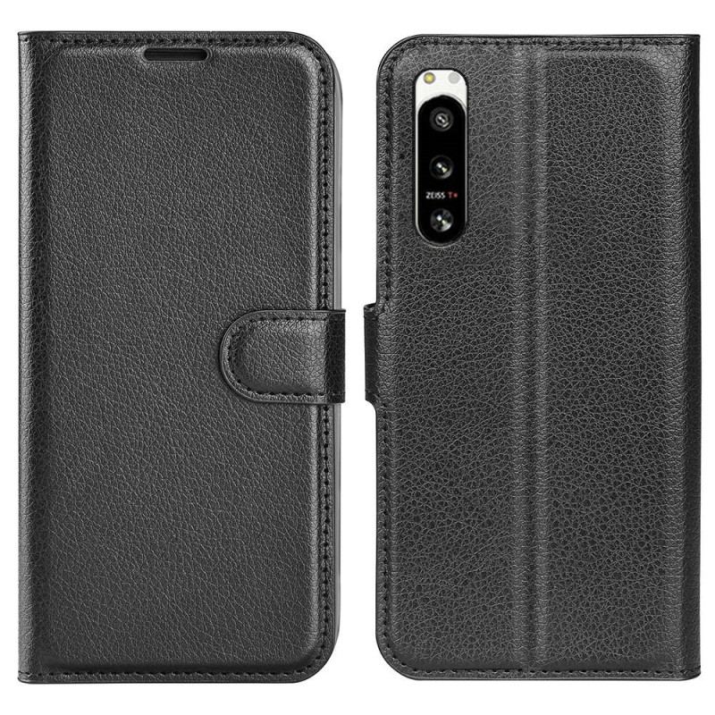 Capa Flip Para Sony Xperia 5 IV Couro Sintético De Lichia Clássico