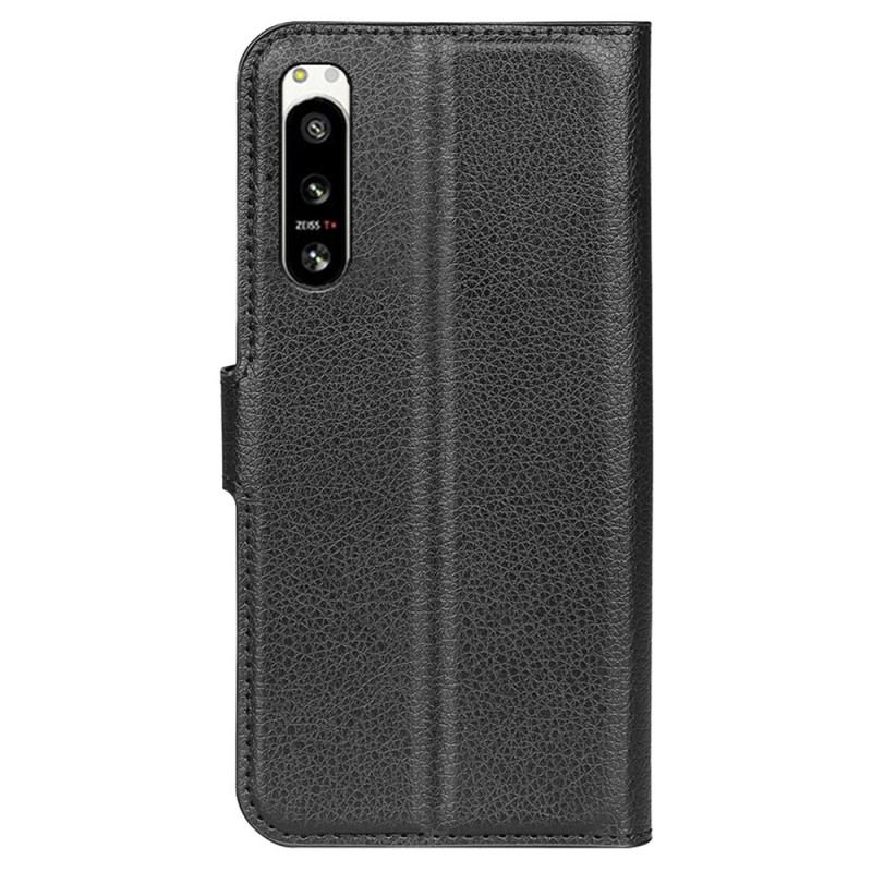 Capa Flip Para Sony Xperia 5 IV Couro Sintético De Lichia Clássico