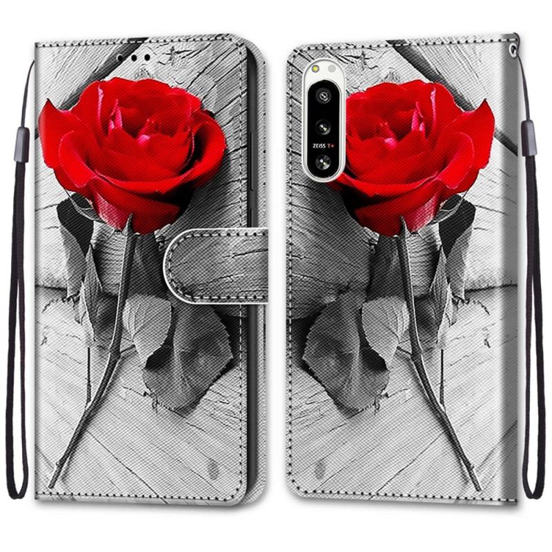 Capa Flip Para Sony Xperia 5 IV Floral Com Alça