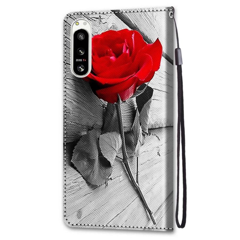 Capa Flip Para Sony Xperia 5 IV Floral Com Alça