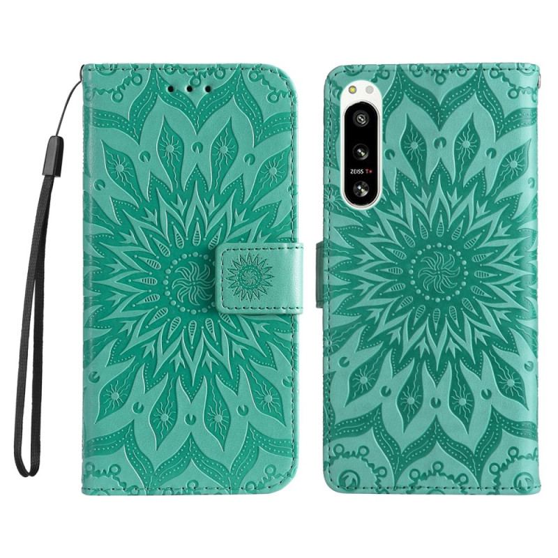 Capa Flip Para Sony Xperia 5 IV Mandala Sol Com Cordão