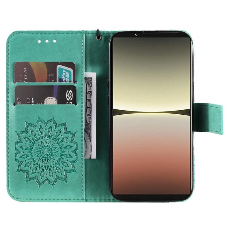 Capa Flip Para Sony Xperia 5 IV Mandala Sol Com Cordão