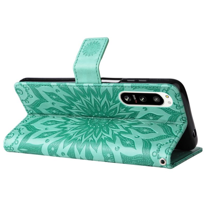 Capa Flip Para Sony Xperia 5 IV Mandala Sol Com Cordão