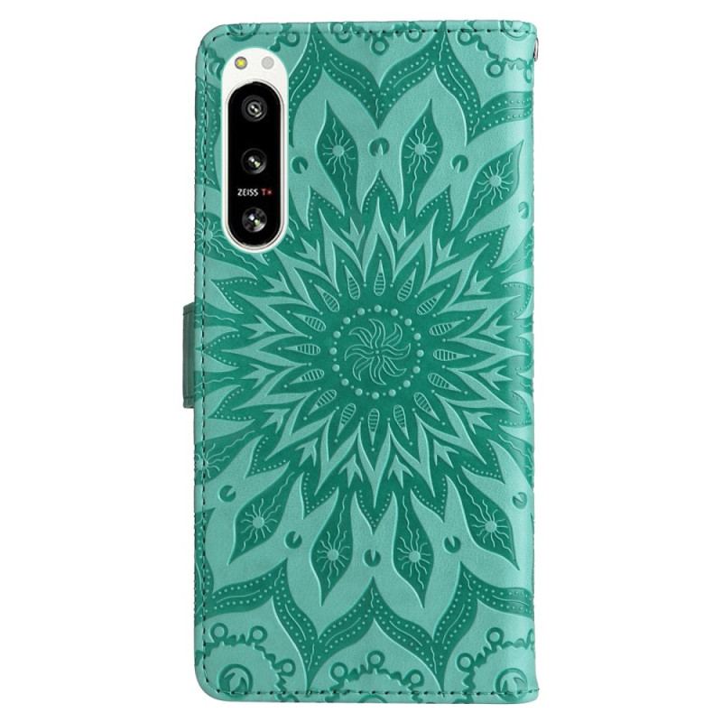 Capa Flip Para Sony Xperia 5 IV Mandala Sol Com Cordão