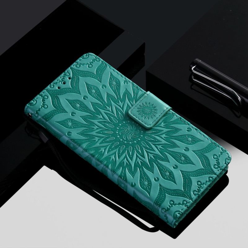 Capa Flip Para Sony Xperia 5 IV Mandala Sol Com Cordão