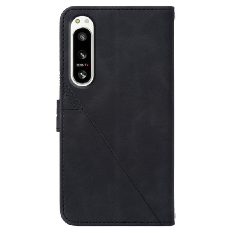 Capa Flip Para Sony Xperia 5 IV Padrão De Triângulos Com Alça De Ombro