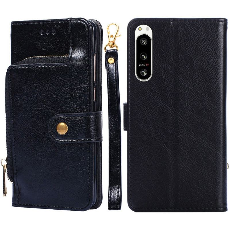 Capa Flip Para Sony Xperia 5 IV Porta-moedas Com Zíper