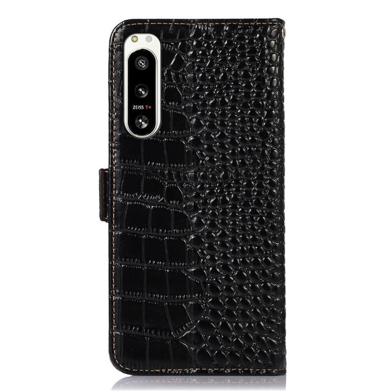 Capa Flip Para Sony Xperia 5 IV Rfid Estilo Crocodilo