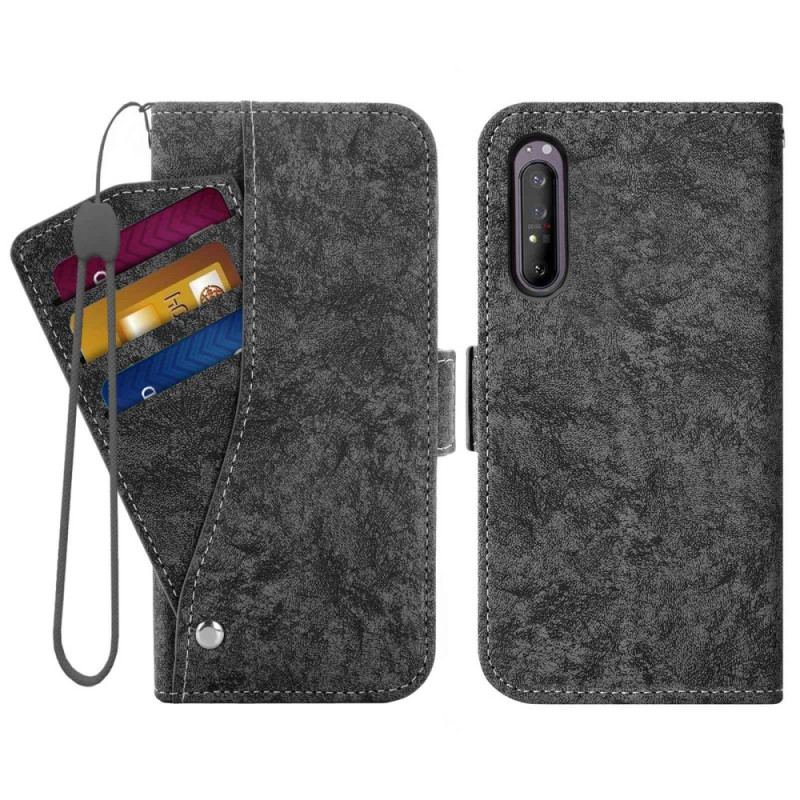 Capa Flip Para Sony Xperia 5 IV Titular De Cartão Giratório Vintage