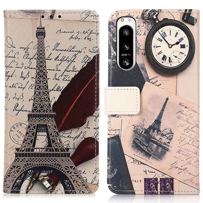 Capa Flip Para Sony Xperia 5 IV Torre Eiffel Do Poeta