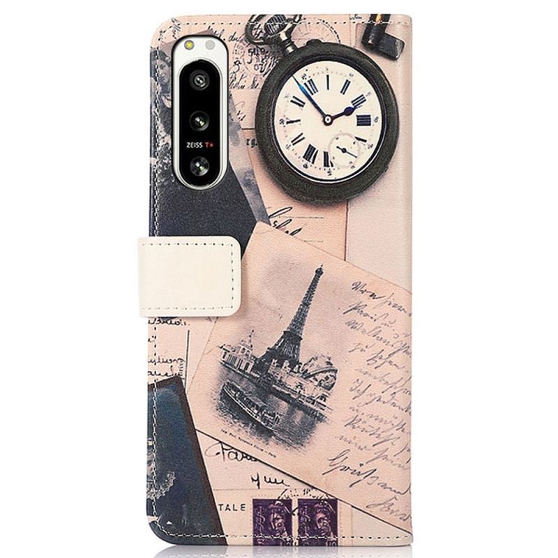 Capa Flip Para Sony Xperia 5 IV Torre Eiffel Do Poeta