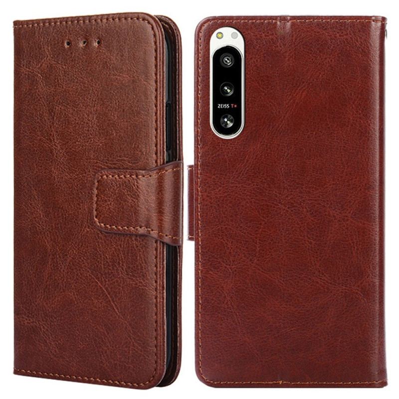 Capa Folio Para Sony Xperia 5 IV Couro Sintético Retrô