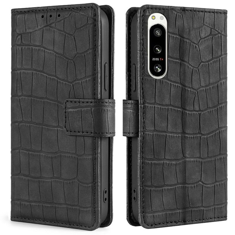 Capa Folio Para Sony Xperia 5 IV Estilo De Pele De Crocodilo