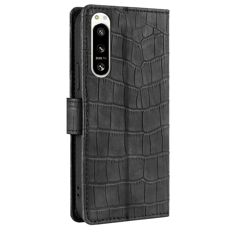 Capa Folio Para Sony Xperia 5 IV Estilo De Pele De Crocodilo