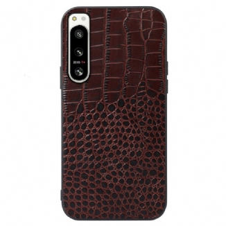 Capa Para Sony Xperia 5 IV Couro Genuíno Com Textura De Crocodilo