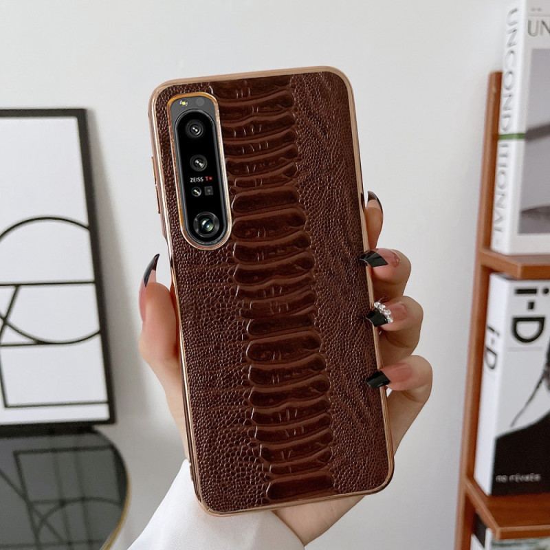 Capa Para Sony Xperia 5 IV Couro Genuíno Estilo Crocodilo