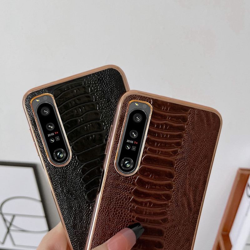 Capa Para Sony Xperia 5 IV Couro Genuíno Estilo Crocodilo