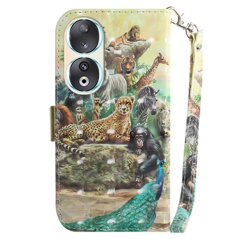 Capa De Couro Para Honor 90 De Cordão Animais Safari Com Alça