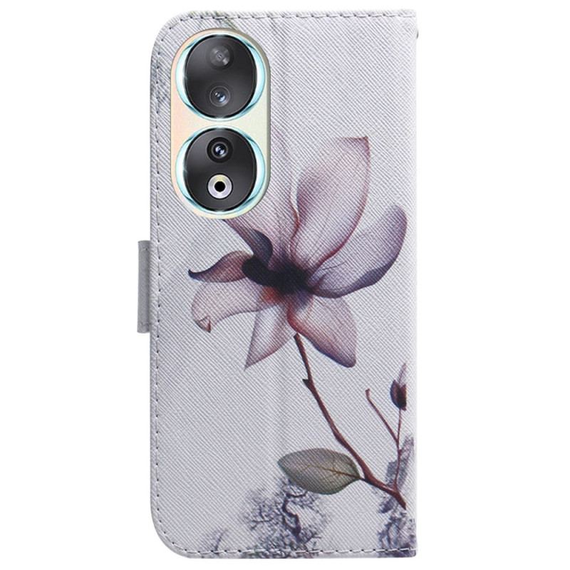 Capa De Couro Para Honor 90 Flor Vintage