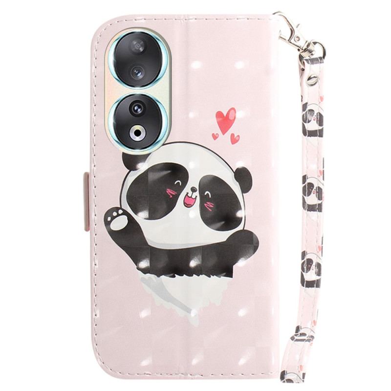 Capa Flip Para Honor 90 De Cordão Amor Panda Com Alça