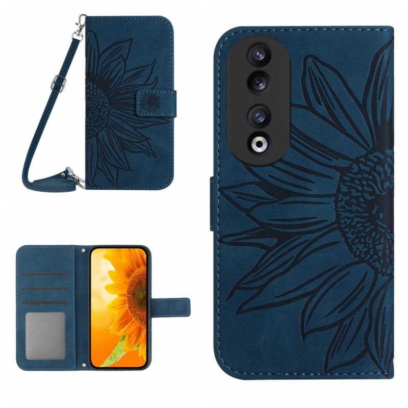 Capa Flip Para Honor 90 Girassol Com Alça De Ombro