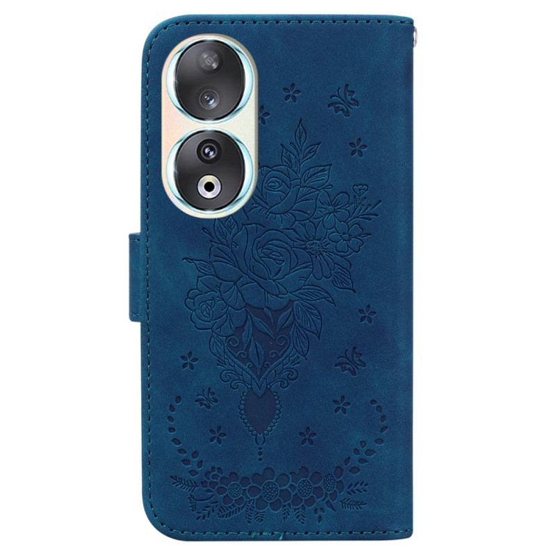 Capa Flip Para Honor 90 Rosas Com Alça