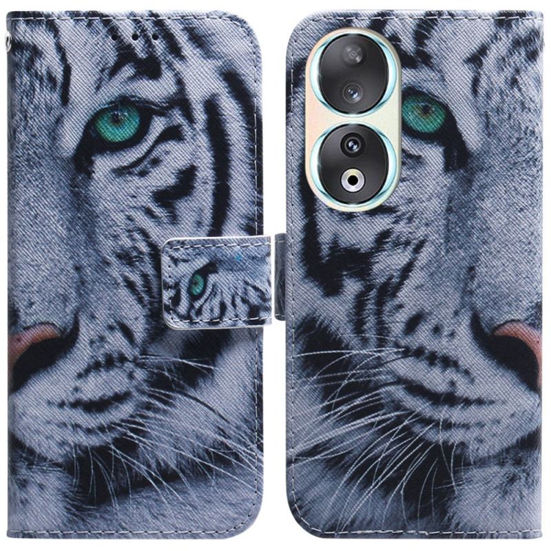 Capa Folio Para Honor 90 Tigre Branco