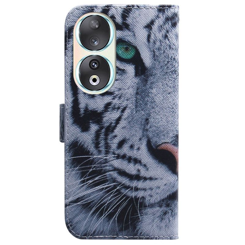 Capa Folio Para Honor 90 Tigre Branco