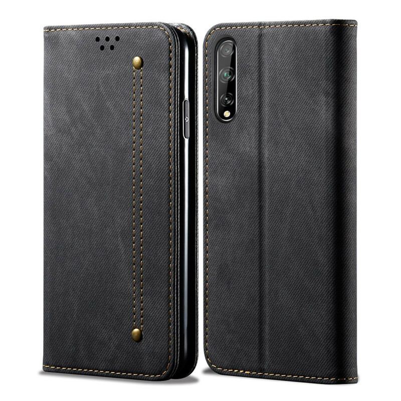 Capa De Celular Para Huawei P Smart S Flip Tecido Jeans