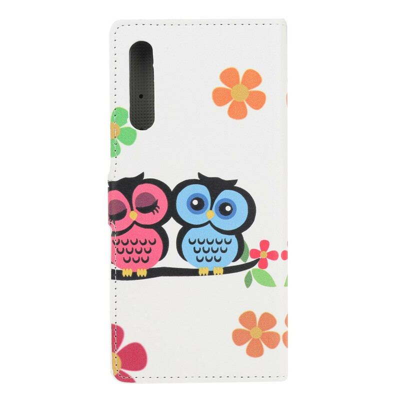 Capa De Couro Para Huawei P Smart S Par De Corujas