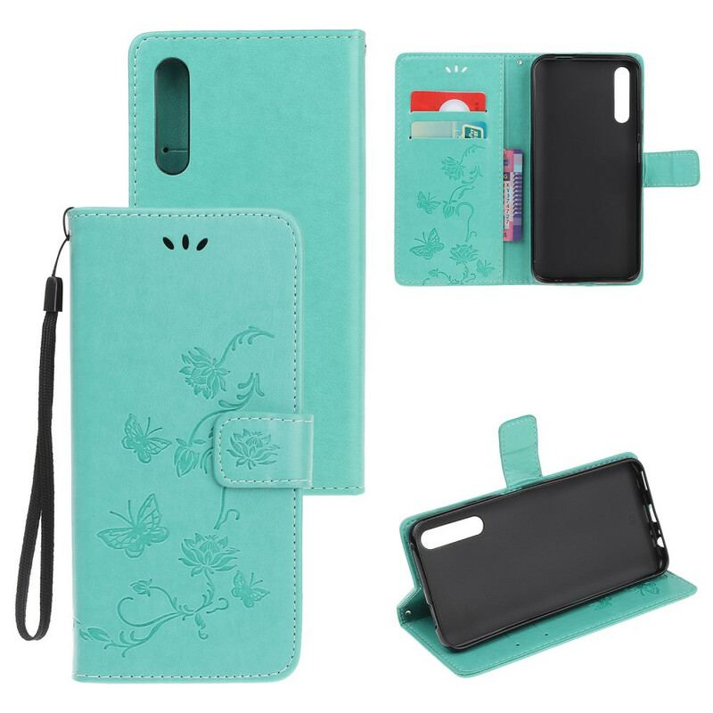 Capa Folio Para Huawei P Smart S De Cordão Pulseira Borboletas E Flores