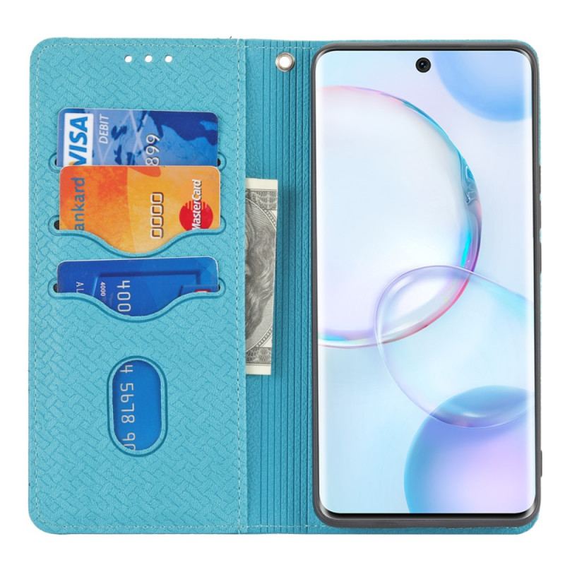 Capa Flip Para Huawei Nova 9 Pro De Cordão Estilo De Couro Trançado Com Tiras