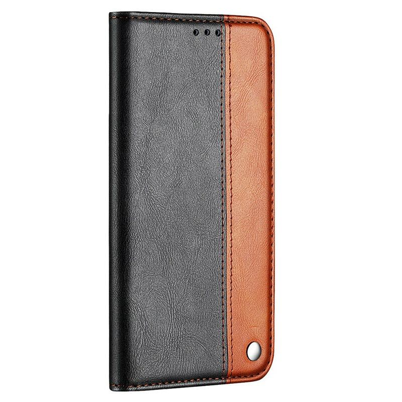 Capa De Celular Para iPhone 13 Mini Flip Efeito De Couro De Dois Tons