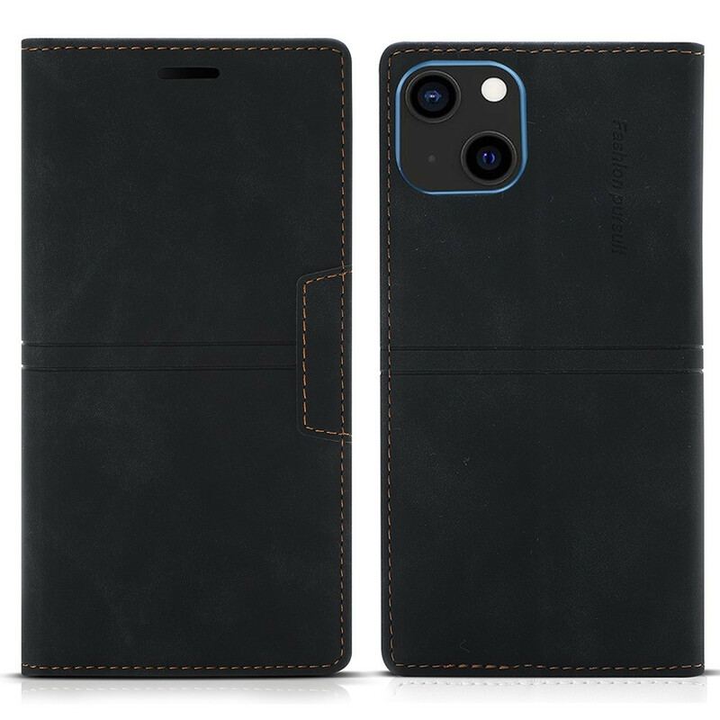 Capa De Celular Para iPhone 13 Mini Flip Fecho Magnético Com Costura Estilo Couro