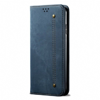 Capa De Celular Para iPhone 13 Mini Flip Textura De Jeans De Couro Sintético