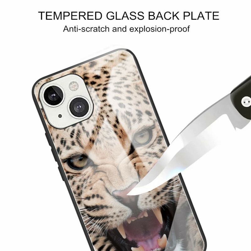 Capa De Celular Para iPhone 13 Mini Vidro Temperado Leopardo